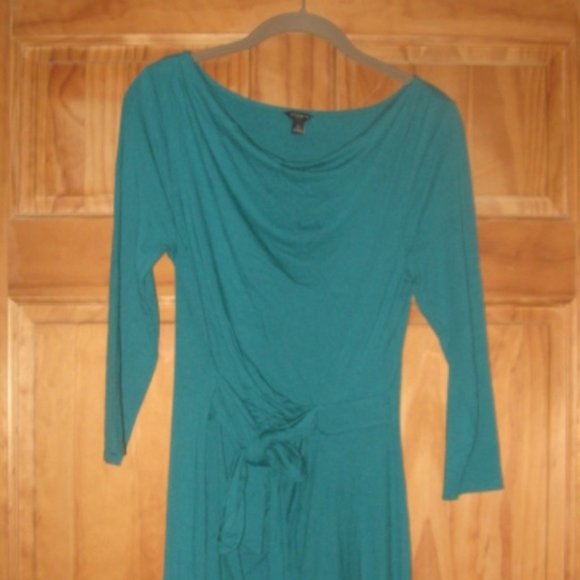 Ann Taylor Green Draped Neck 3/4 Sleeve Dress - Picture 1 of 4